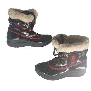 Anne Klein Sport AKGALLUP Womens Black Plaid‎ Faux Fur Duck Boots Size 8.5M